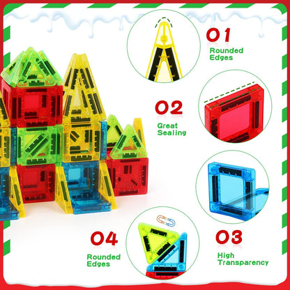 Mini Magnetic Tiles Travel Set with Metal Storage Box,STEM Christmas Holiday Toy for Kids Ages 3–12, Magnet Toys Gifts for Toddlers Boys & Girls Christmas Birthday