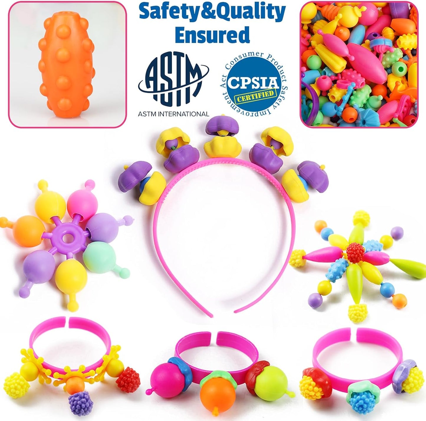 FUNZBO 650pcs Pop Beads - Jewelry Making Kit for 3 4 5 6 7 8 Year Old Little Girls, Arts and Crafts Toys for Kids, Necklace Bracelet Creativity Snap Set Birthday Gifts