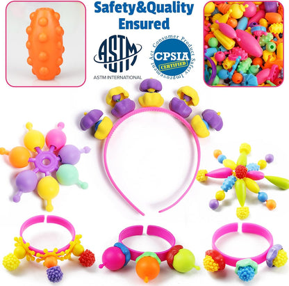 FUNZBO 650pcs Pop Beads - Jewelry Making Kit for 3 4 5 6 7 8 Year Old Little Girls, Arts and Crafts Toys for Kids, Necklace Bracelet Creativity Snap Set Birthday Gifts