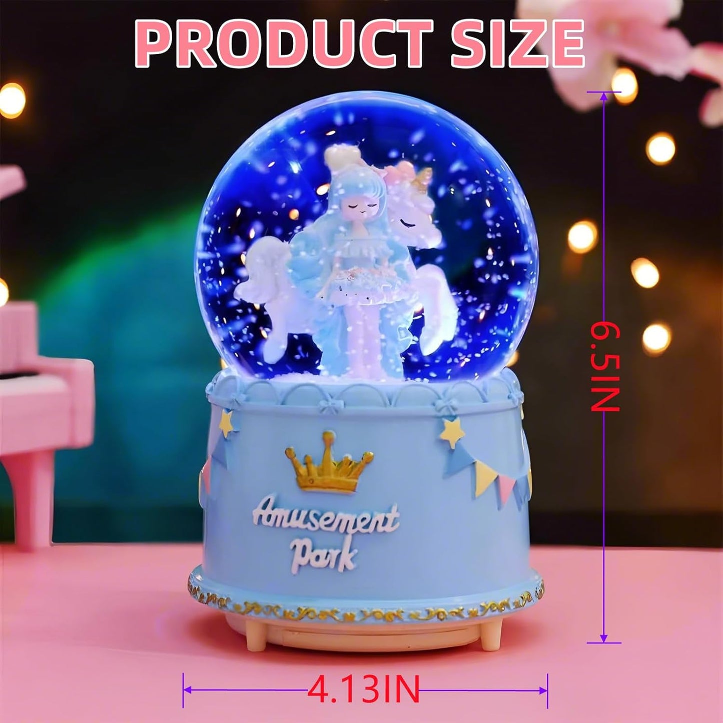 Unicorn Snow Globes for Girl,6.5IN Pink Music Snowglobes with LED Lights and Automatic Snowfall,Home Decor Glass Ball for Kids Bedroom Birthday for 5-18 Year Old Girl(6.5x4.1IN