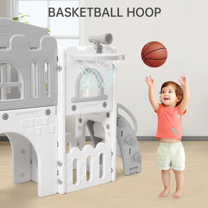 Garvee Toddler Slide 8 in 1 Toddler Playset for Toddlers Age 1-3, Baby Playset for Indoor Outdoor Playground with Climber, Crawling Tunnel, Basketball Hoop, Telescope, Toy Storage