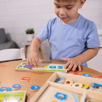 Melissa & Doug See & Spell Wooden Educational Toy with 8 Double-Sided Spelling Boards and 64 Letters Preschool Learning Activities, See & Spell Learning Toys for Kids Ages 4+
