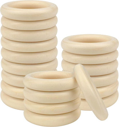 20 Pcs Unfinished Wooden Rings for Crafts, 70mm/2.7inch Natural Wood Rings Without Paint, Macrame Rings for DIY, Jewelry Making