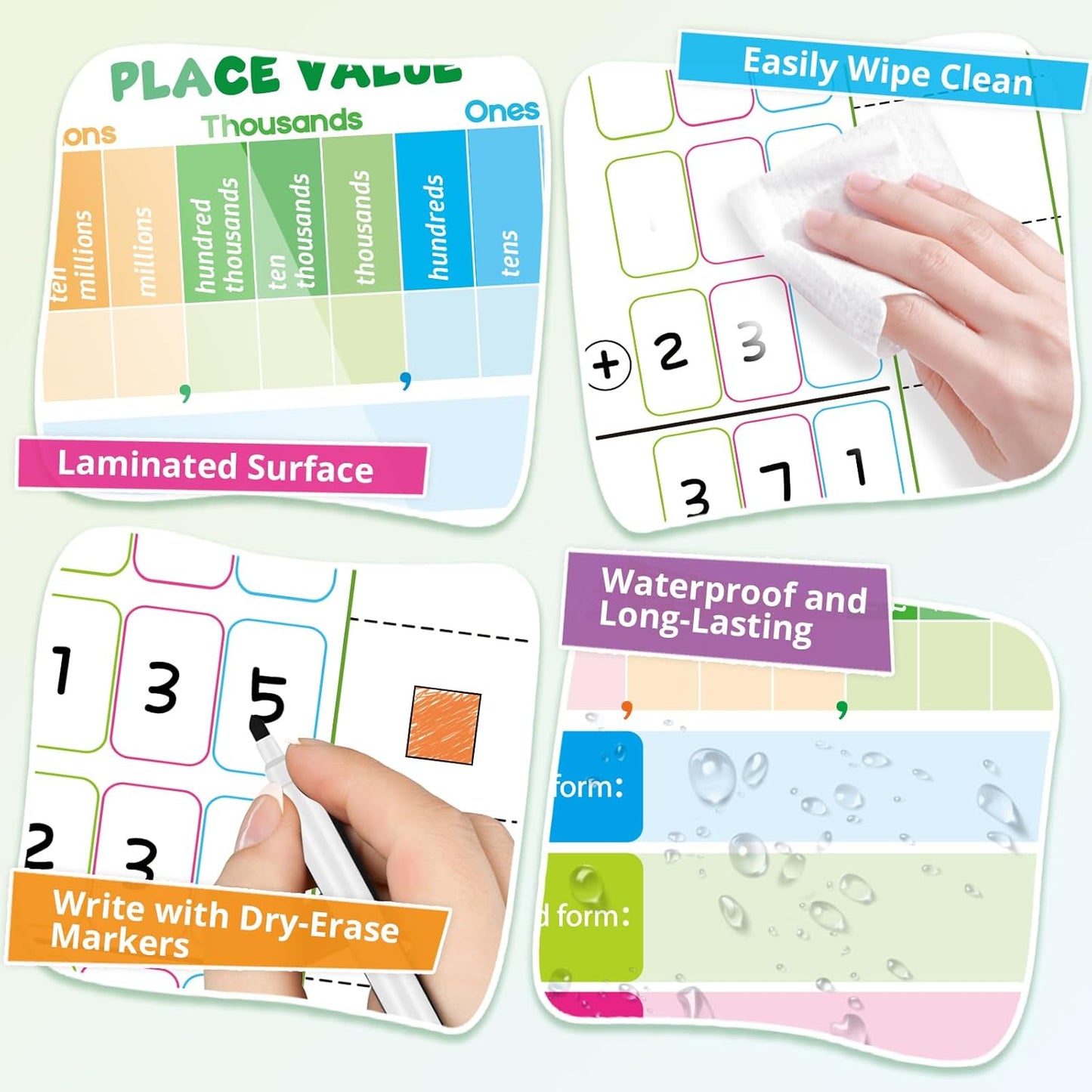 12 Packs Place Value Chart Math Manipulatives 1st 2nd 3rd, Math Games for Kids Addition and Subtraction Flash Cards, Classroom Must Haves Homeschool Supplies White Board Dry Erase Sheets