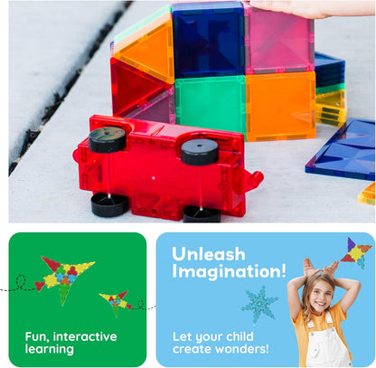 PicassoTiles 2 Piece Car Truck Construction Kit Toy Set Vehicle for Magnetic Blocks Building Tile Sensory Magnet Toys with Re-Enforced Hitch & Long Bed Educational Puzzle Girls Boys Toddlers Ages 3+