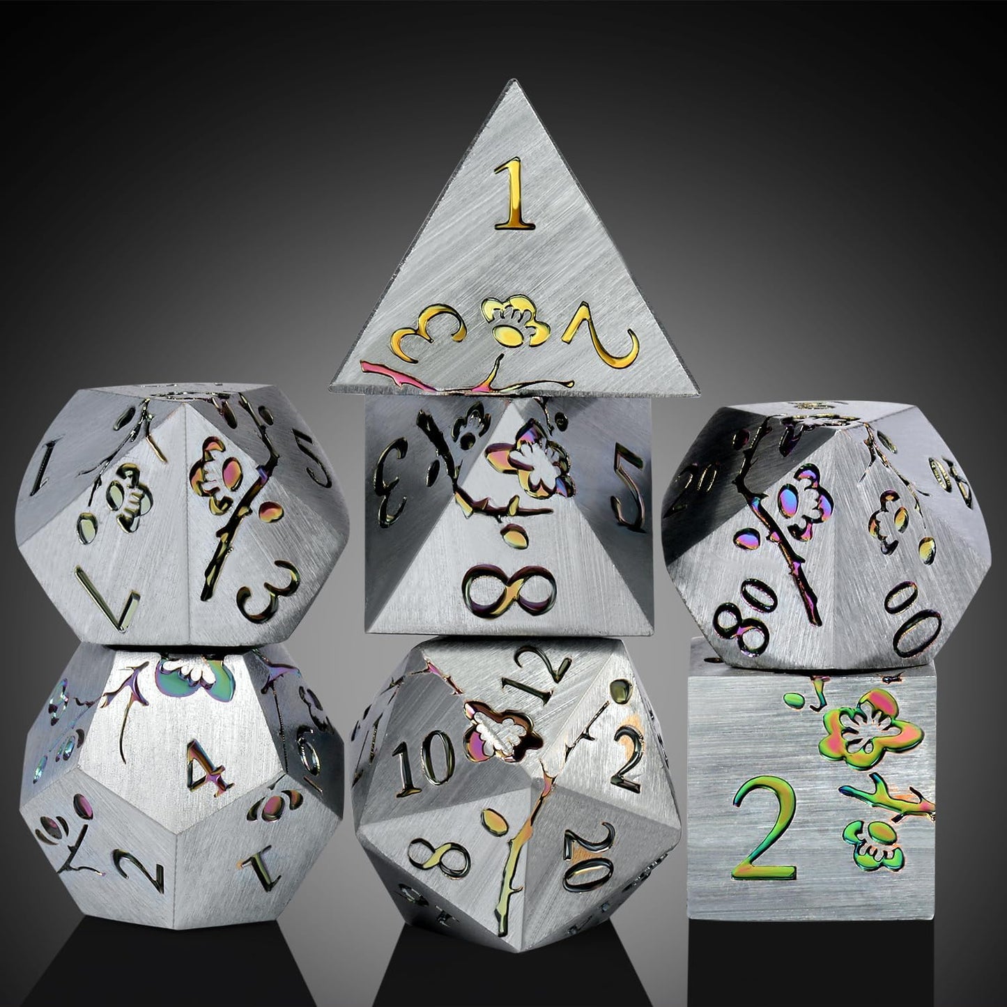 DnDnD Heavy Polyhedral Metal Dice Set with Metal Box, 7-die Shiny Blue Surface with Golden Number for RPG,Dungeons and Dragons,Pathfinder,Shadowrun,D&D,Role Palying Game and Math Teaching - Colors B