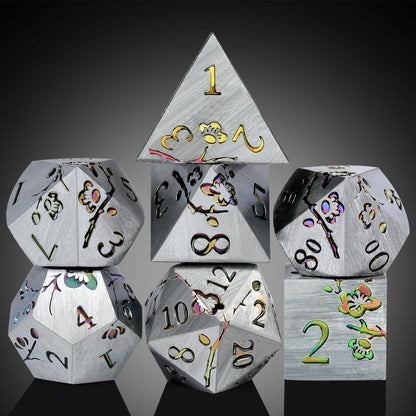 DnDnD Heavy Polyhedral Metal Dice Set with Metal Box, 7-die Shiny Blue Surface with Golden Number for RPG,Dungeons and Dragons,Pathfinder,Shadowrun,D&D,Role Palying Game and Math Teaching - Colors B