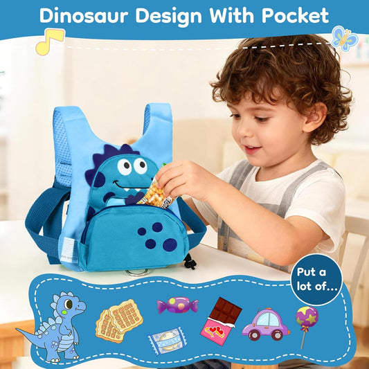Dr.meter 3 in 1 Toddler Harness Leash + 8.2ft Anti Lost Wrist Link, Cute Dinosaur Kids Safety Harness Tether with Key Lock, Child Protective Leashes While Walking for Outdoor Activity Keep Kids Close