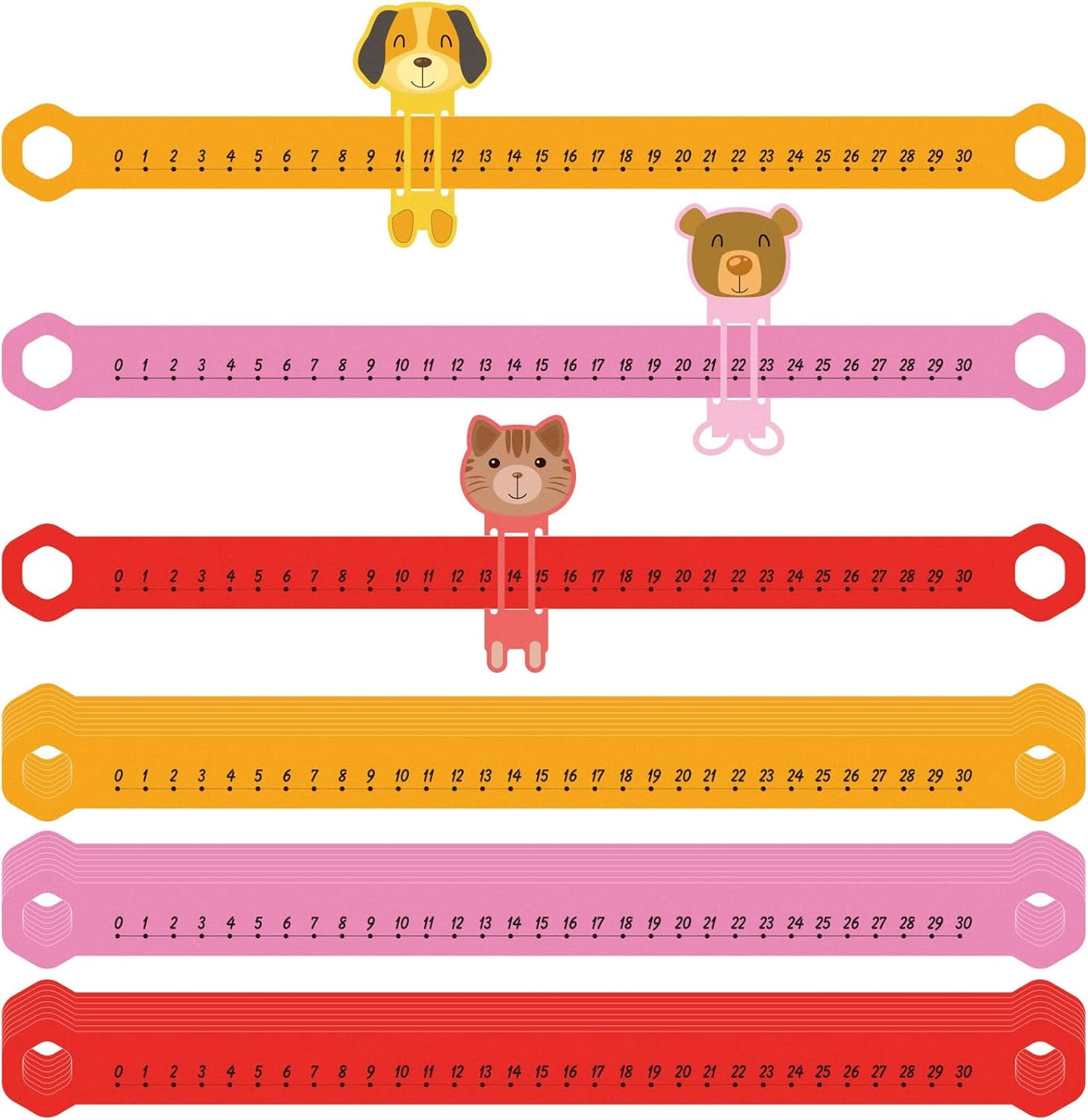 Eersida 24 Pcs Slide and Learn Number Lines 0 to 30 PVC Math Number Line for Student Animal Positive Integers Slide Rules Childhood Education Materials for School,16.5 x 1.5 Inch(Bright Colors)