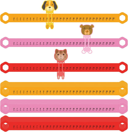 Eersida 24 Pcs Slide and Learn Number Lines 0 to 30 PVC Math Number Line for Student Animal Positive Integers Slide Rules Childhood Education Materials for School,16.5 x 1.5 Inch(Bright Colors)