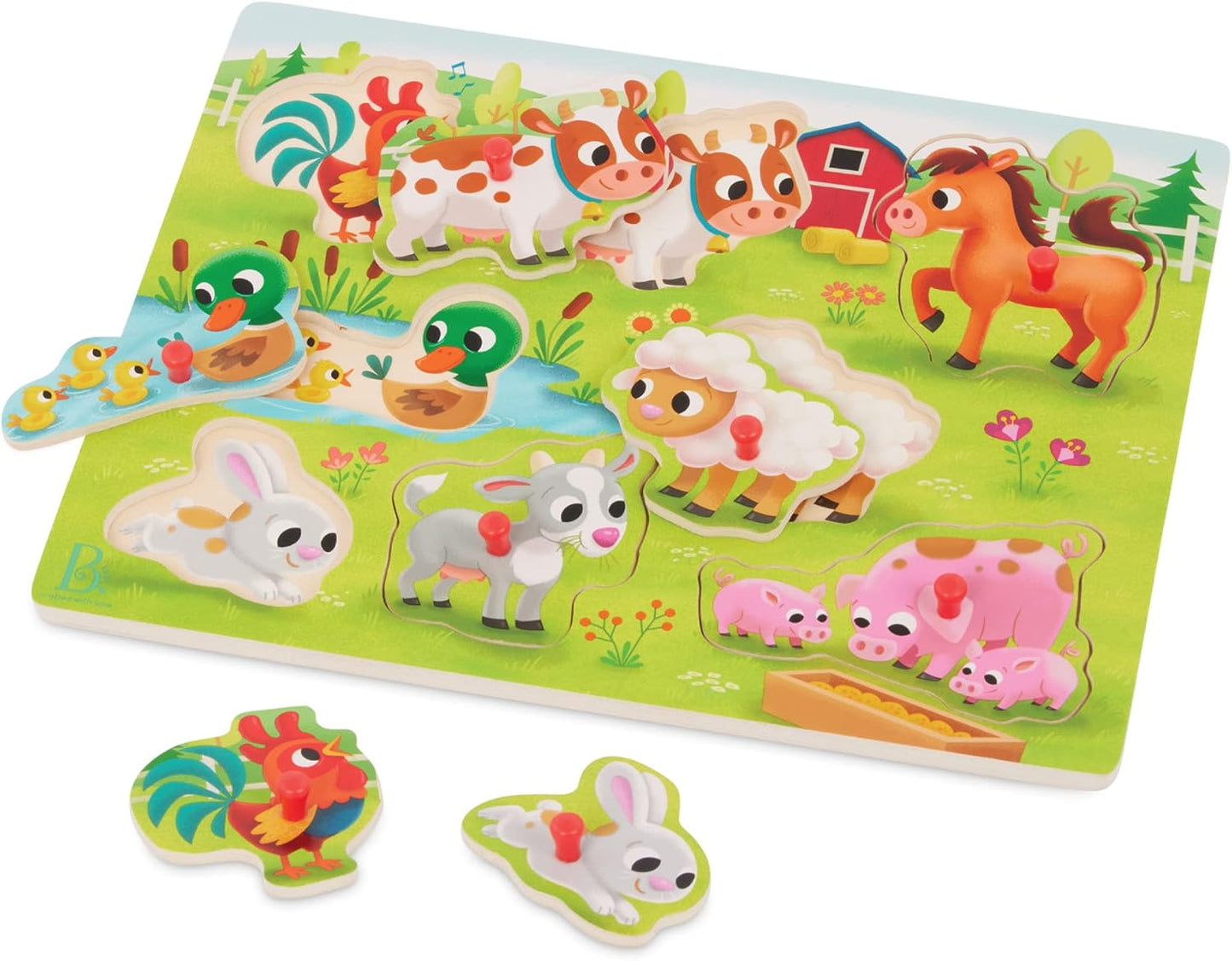 B. toys – Peek & Explore – Vehicles – Wooden Peg Puzzle for Toddlers, Kids – 8 Pieces – Fire Truck, Airplane, Taxi & More – 2+ Years