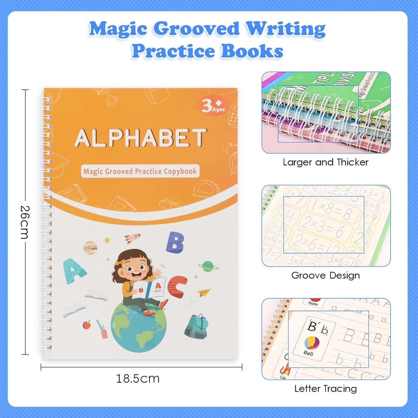 AALGO Handwriting Book Practice for Kids,Reusable Grooved Handwriting Books, Writing Practice for Kids Age 3-5