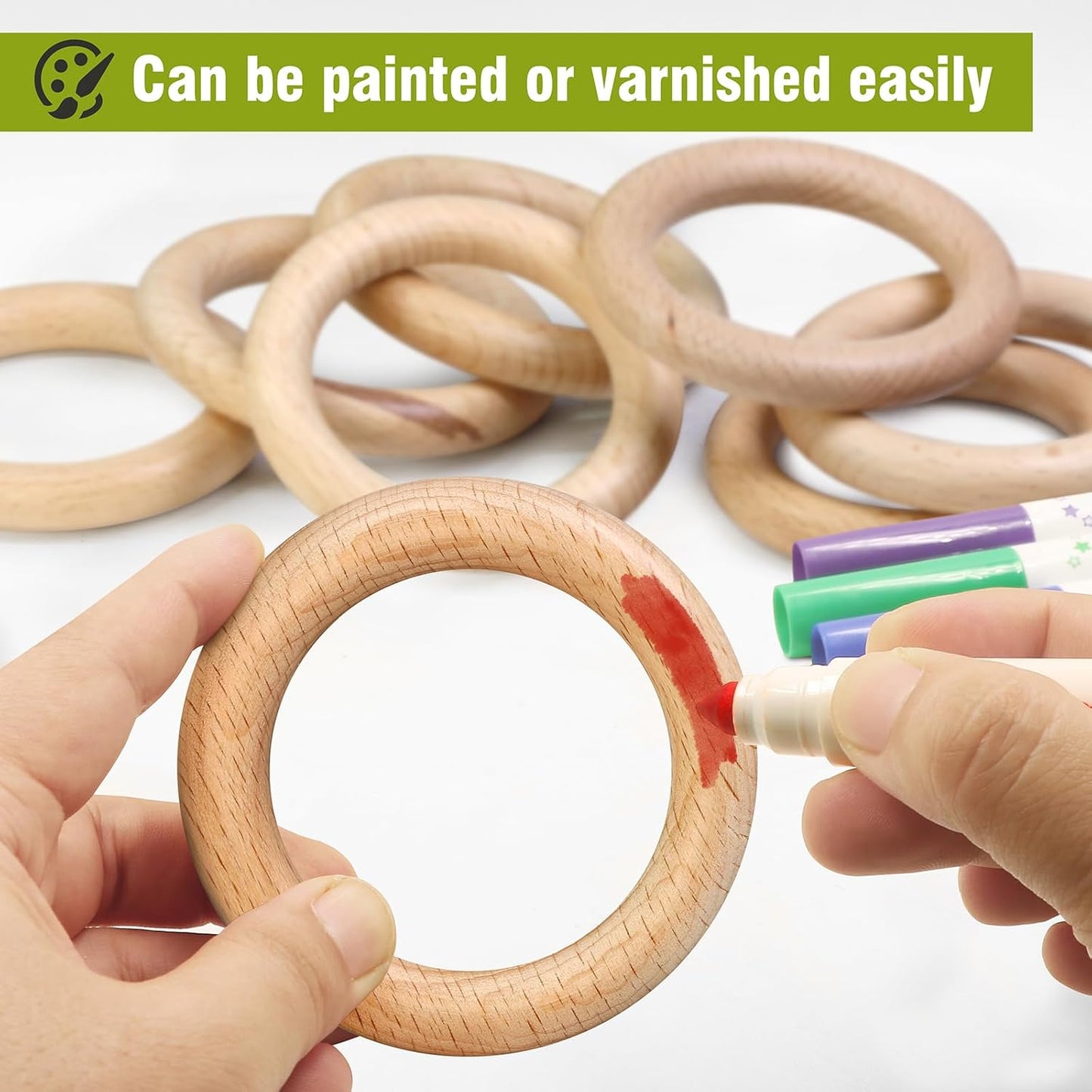 FoDau770 5pcs Natural Beech Wooden Rings, Unfinished Solid Wood Rings Heavy Duty Wood Circles, Macrame Craft Circles for Party, Home Decor & DIY Making - Outer Diameter: 3 Inch