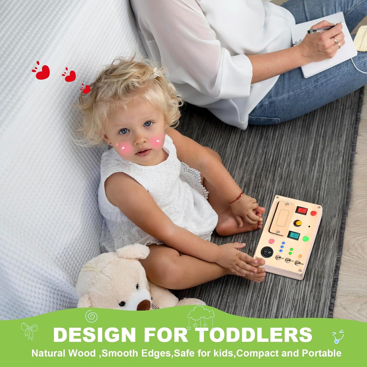 Busy Board Toddler Montessori Led Light Switch Busy Board Autism Sensory Wall Panel Fidget Board Wooden Toys for Toddlers 1-3
