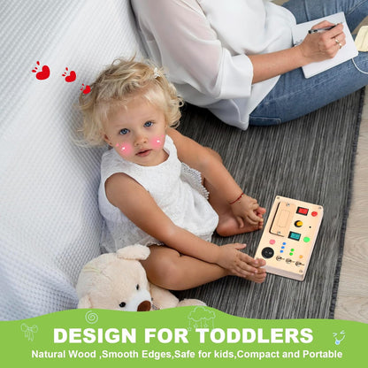 Busy Board Toddler Montessori Led Light Switch Busy Board Autism Sensory Wall Panel Fidget Board Wooden Toys for Toddlers 1-3