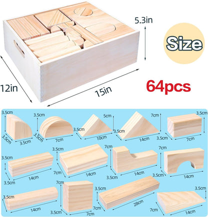 Migargle Large Wooden Building Blocks Set - Educational Preschool Learning Toys with Wooden Storage Box, Toddler Blocks Building and Stacking Toys for 3+ Year Old Boy and Girl Gifts