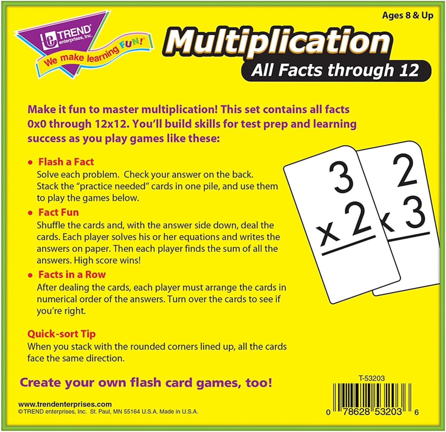 Trend Enterprises: Multiplication All Facts Through 12 Skill Drill Flash Cards, Exciting Way for Everyone to Learn, Great for Skill Building and Test Prep, 156 Cards Included, Ages 8 and Up