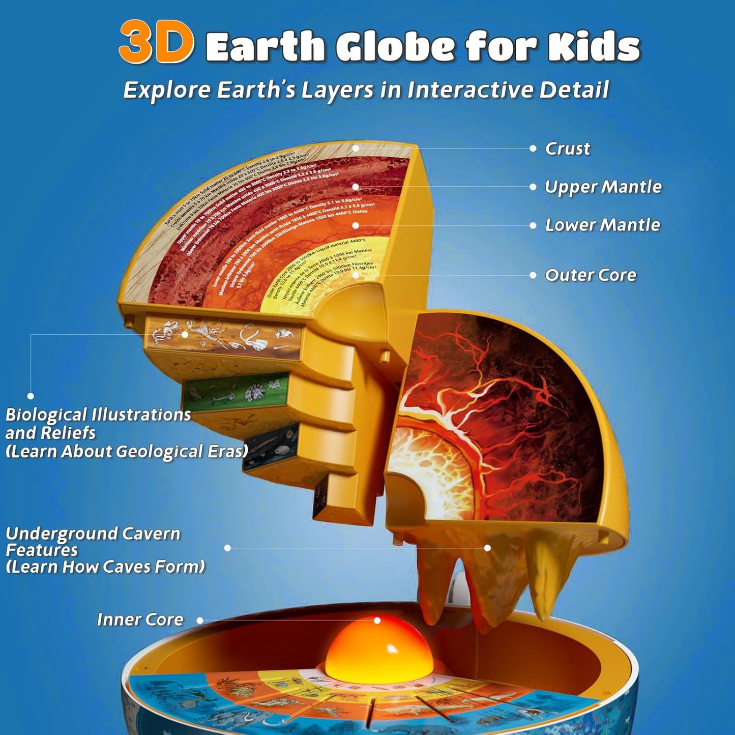 8” Interactive Talking Globe for Kids Ages 4-12, Science Can Earth Globe with LED Core, Bilingual English/French Educational STEM Toy Birthday Gift