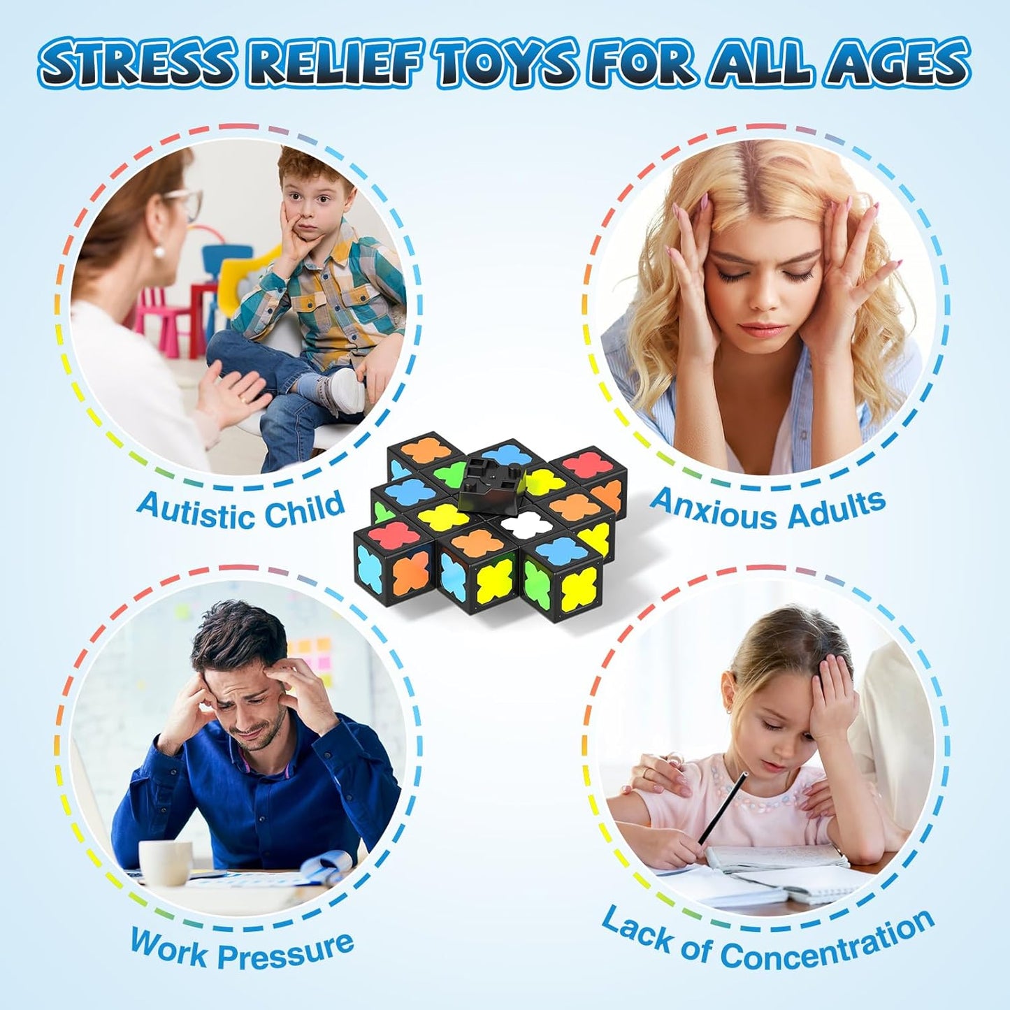 Magnetic Fidget Spinner Mini-38 Blocks, Glow Magnet Cube & Transformable Fidget Spinner & Infinity Cube & 3x3x3 Cube-4 in 1 Toy, STEM Building Tiles Stress Relief Sensory Gift for Kid Boy Girl Adult