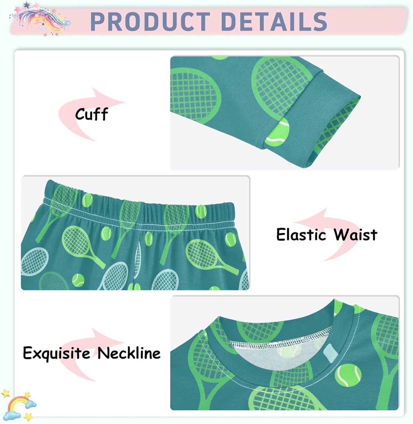 ALAZA Shark Starfish Palm Tree 2 Piece Pajama Set Long Sleeve Top and Pants Sleepwear Unisex - Colors A