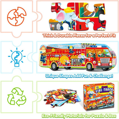Big Red Fire Truck 4-Foot Long Jumbo Floor Puzzle - 24 Extra-Large Pieces, Fun Educational Toy for Kids Ages 3+, Durable & Easy to Assemble