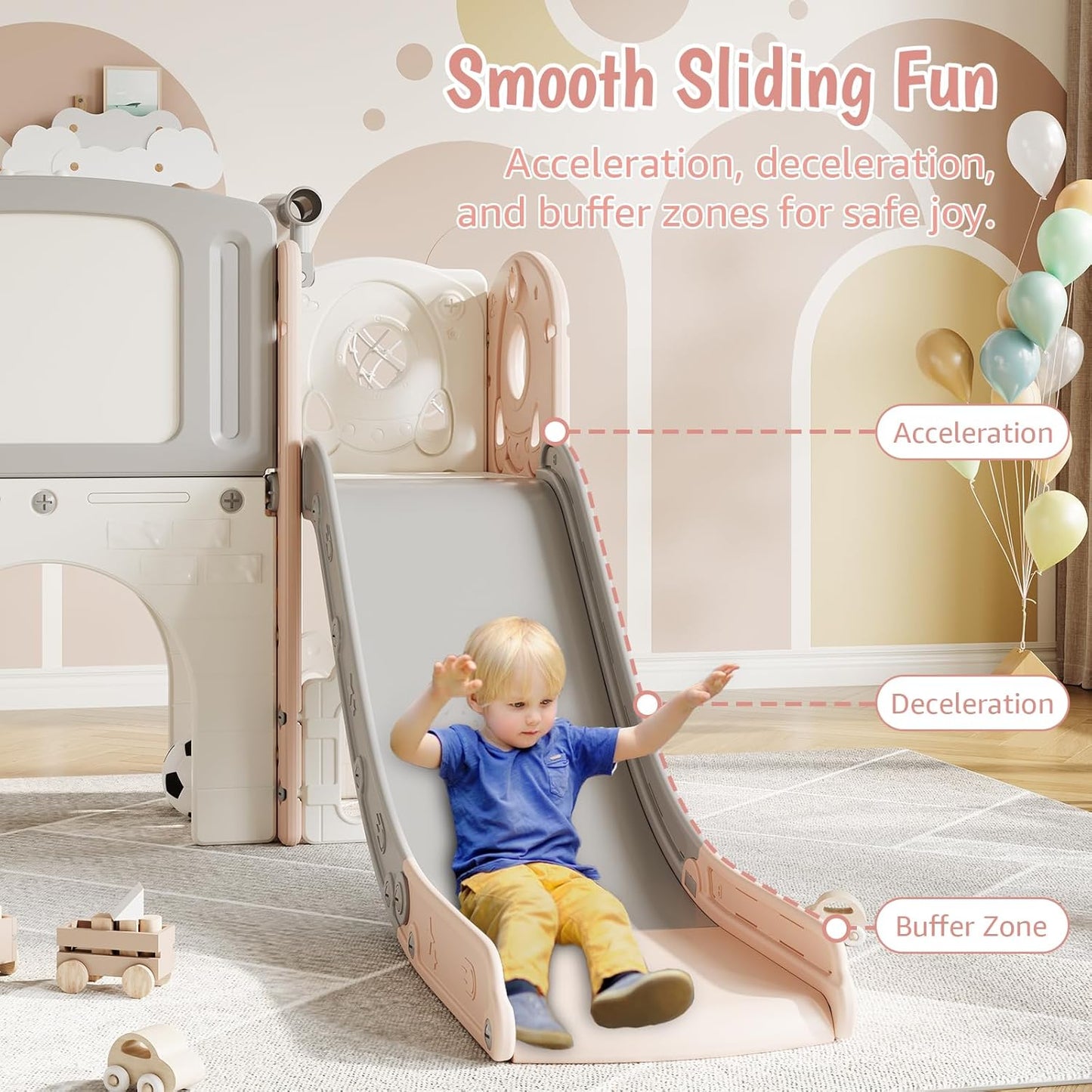 GarveeLife Toddler Slide 8 in 1 Indoor Playground Outdoor Playset Kids Baby Slides for Toddlers Age 1-3 with Climber Basketball Hoop Telescope Drawing Board and Storage Space for Courtyards