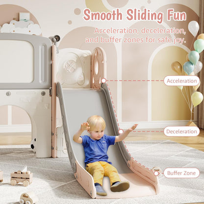 GarveeLife Toddler Slide 8 in 1 Indoor Playground Outdoor Playset Kids Baby Slides for Toddlers Age 1-3 with Climber Basketball Hoop Telescope Drawing Board and Storage Space for Courtyards