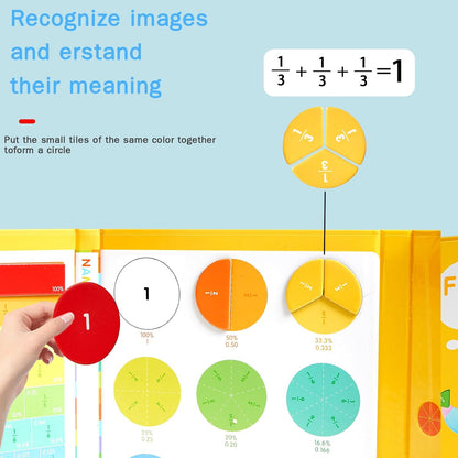 Magnetic Fraction Demonstration Book, Magnetic Fraction Tiles, Fractions Manipulatives, Score Disk Demonstrator Math Puzzle Learning Building Block Set- (2Set)