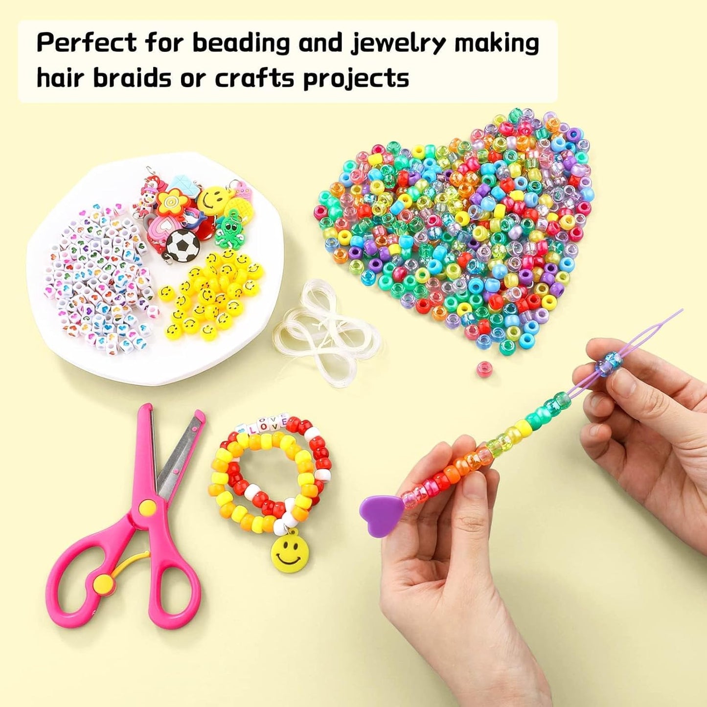 1720+pcs Pony Beads Kit 1830pcs 6 Style Letter Alphabet Beads Rainbow Plastic Pony Bead Bulk Multicolor Kandi Bead Elastic String DIY Crafts Jewelry Making Kit for Bracelets Necklaces