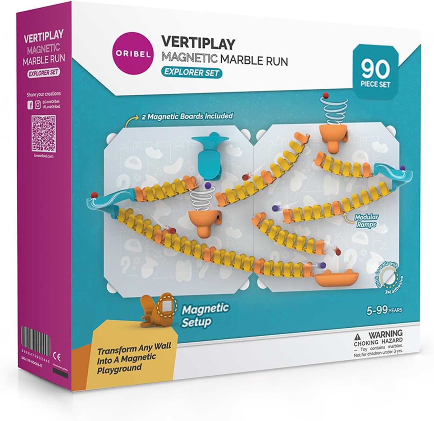 Oribel VertiPlay Magnetic Marble Run | Builder Set STEM Toy | Creative Free Play Construction Kit for Kids | Works on Fridges, Lockers & Metal Surfaces (Ages 5+) Builder Set (75)