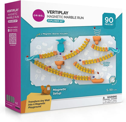 Oribel VertiPlay Magnetic Marble Run | Builder Set STEM Toy | Creative Free Play Construction Kit for Kids | Works on Fridges, Lockers & Metal Surfaces (Ages 5+) Builder Set (75)
