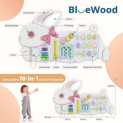 BlueWood Wooden Wall Busy Board Panels, Toddler Learning Activity Center, Montessori Philosophy Sensory, Educational Toys, Conducive to All-Round Development - Whale