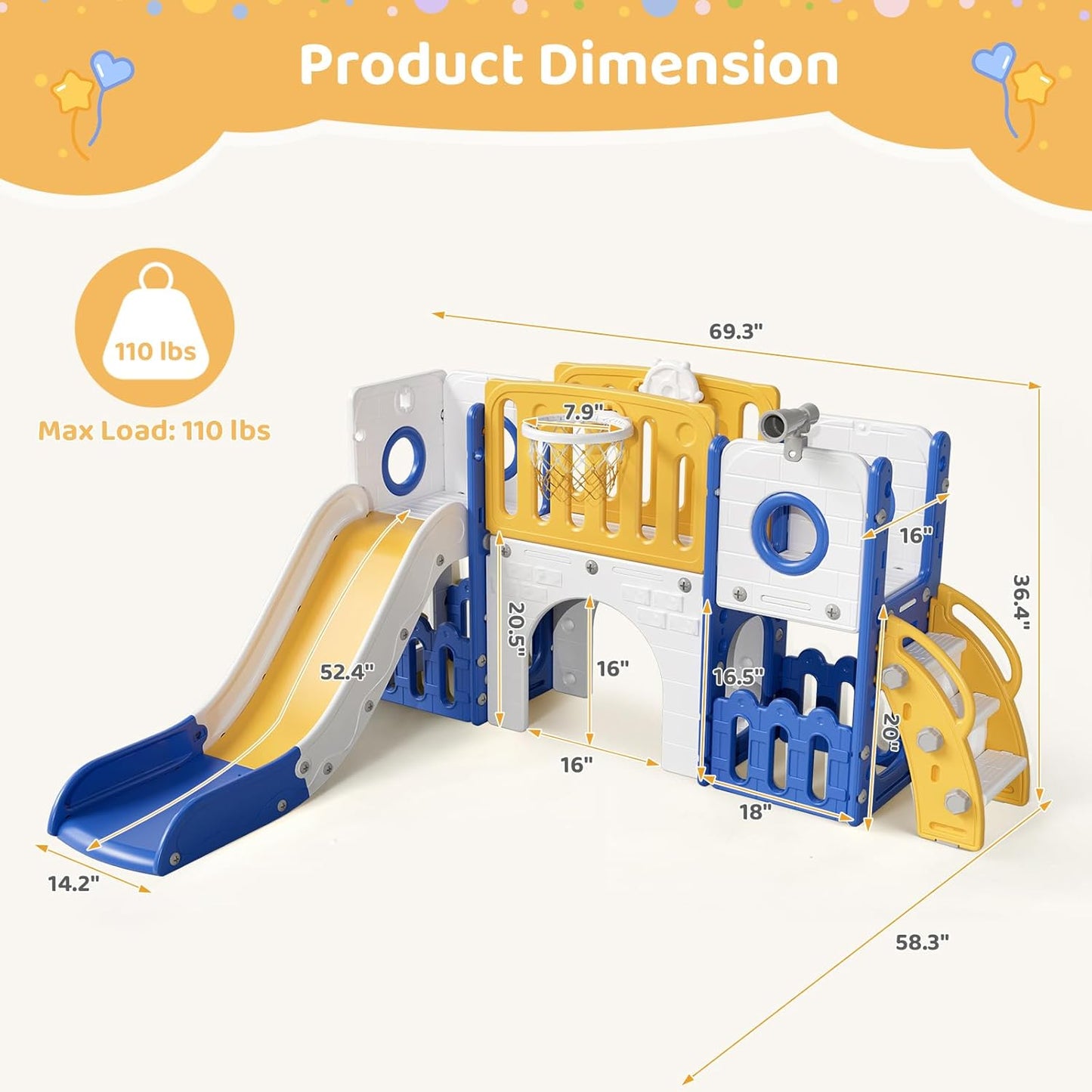 Arlopu 9 in 1 Toddler Slide Set, Kids Large Climber Slide Playset w/Long Slope, Telescope, Storage Space, Enclosed Steps, Indoor Outdoor Playground (White & Gray)