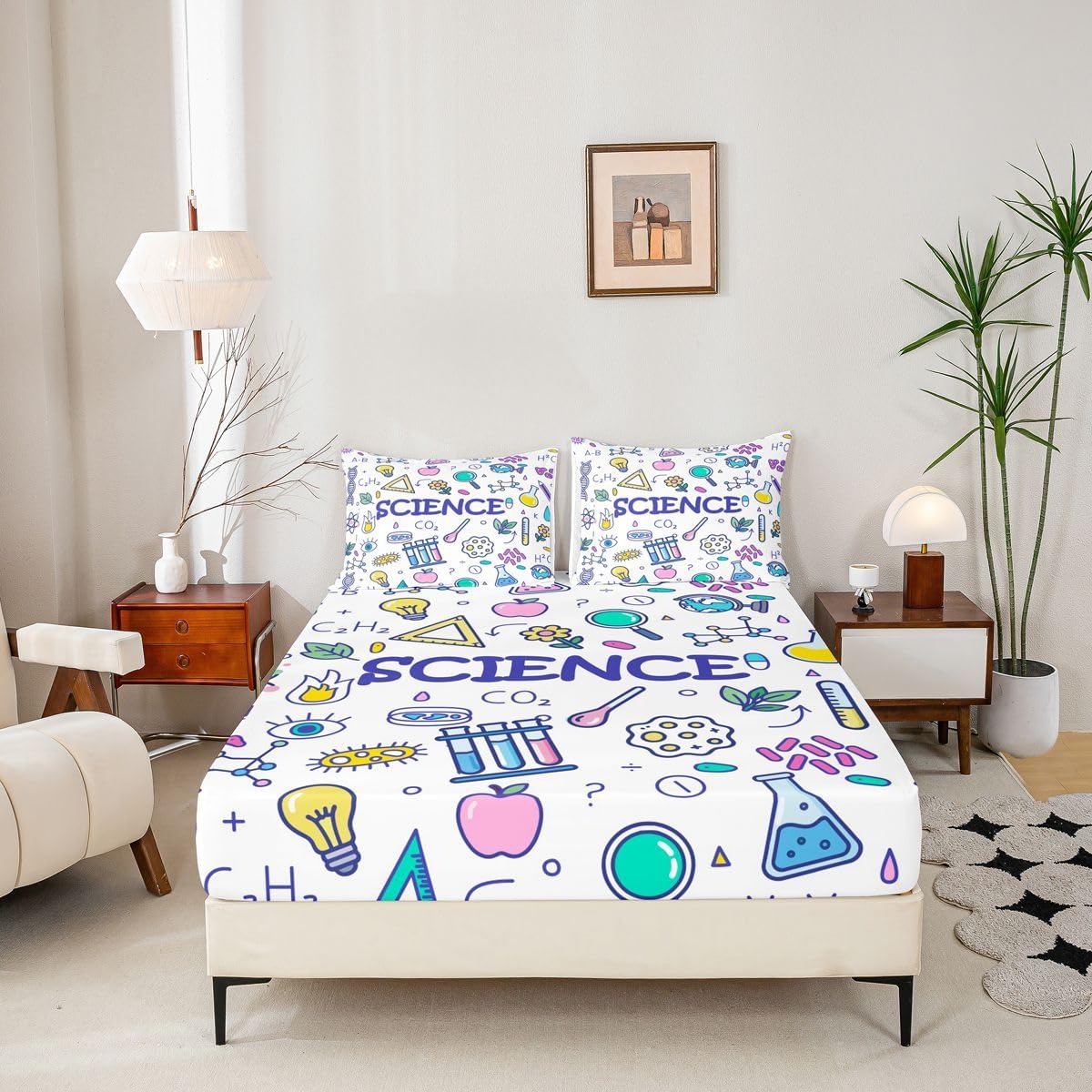 Erosebridal Chemistry Lab Fitted Sheet Twin Size Chemical Equation Bed Sheets for Boys Girls Chemical Elements Science Theme Bed Set Teens Kids Science Students Bedding Set School Dorm Room Decor