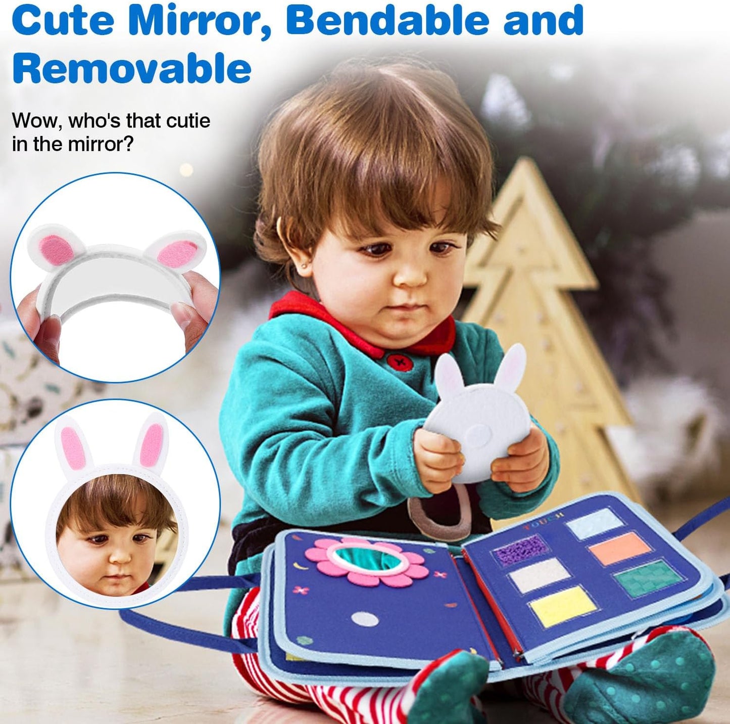 JHkim Busy Board Montessori Toys for 1 2 3 4 Year Old Boys Girls Gifts, Sensory Toy for Toddlers 1-3, Educational Activities Travel Toy for Airplane Car, Busy Book for Learning Fine Motor Skills,Blue
