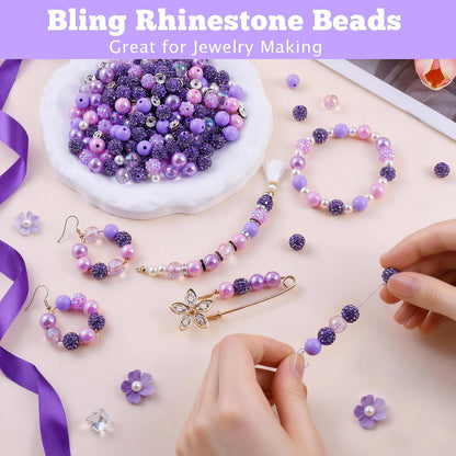 300 Pcs Diamonds Beads for Jewelry Making, Included 10 mm Red Rhinestone Beads for Bracelets, Bubblegum Bead for Pen Making, Pearl and Spacer Bead for Bracelet Necklace Earring Crafting