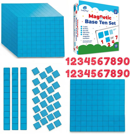 153 PCS Jumbo Magnetic Base Ten Blocks - Place Value Blocks - Math Manipulatives K-3 for Elementary Classroom, Number Blocks, Math Counters for Kids, Counting Cubes, Base 10 for 1st 2nd 3rd Grade