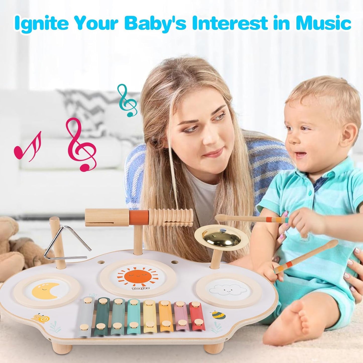 Twefex Montessori Spinning Drum, Montessori Toys for Babies 6-12 Months, Montisory Baby Toys for 1 Year Old Infant, Wooden Toy for Baby
