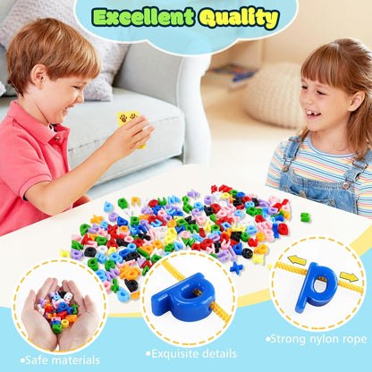 278 Pcs Lacing Letters Beads, Lowercase Alphabet Learning Toys, 10 Color Rainbow Alphabet Beads with 18 Laces, Preschool & Home Educational Toy for Kids Ages 3+, Back to School Supplies
