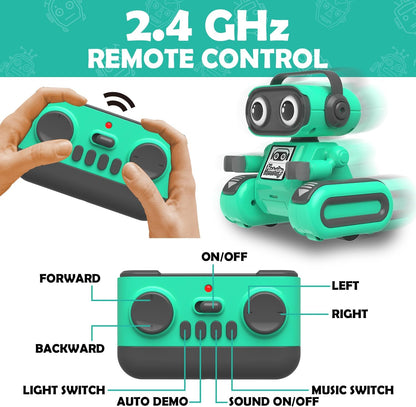 Robot Toys for Boys, Rechargeable Remote-Controlled Robot for Kids 6-8, RC Robots with Auto-Demo, Record, Repeat, Dance Moves, Music, Flexible Head & Arms, Gift Ideas for Birthday Xmas - Blue
