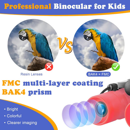 Real Binoculars for Kids Gifts for 3-12 Years Boys Girls 8x21 High-Resolution Optics Compact Toy Binocular for Bird Watching,Travel, Camping