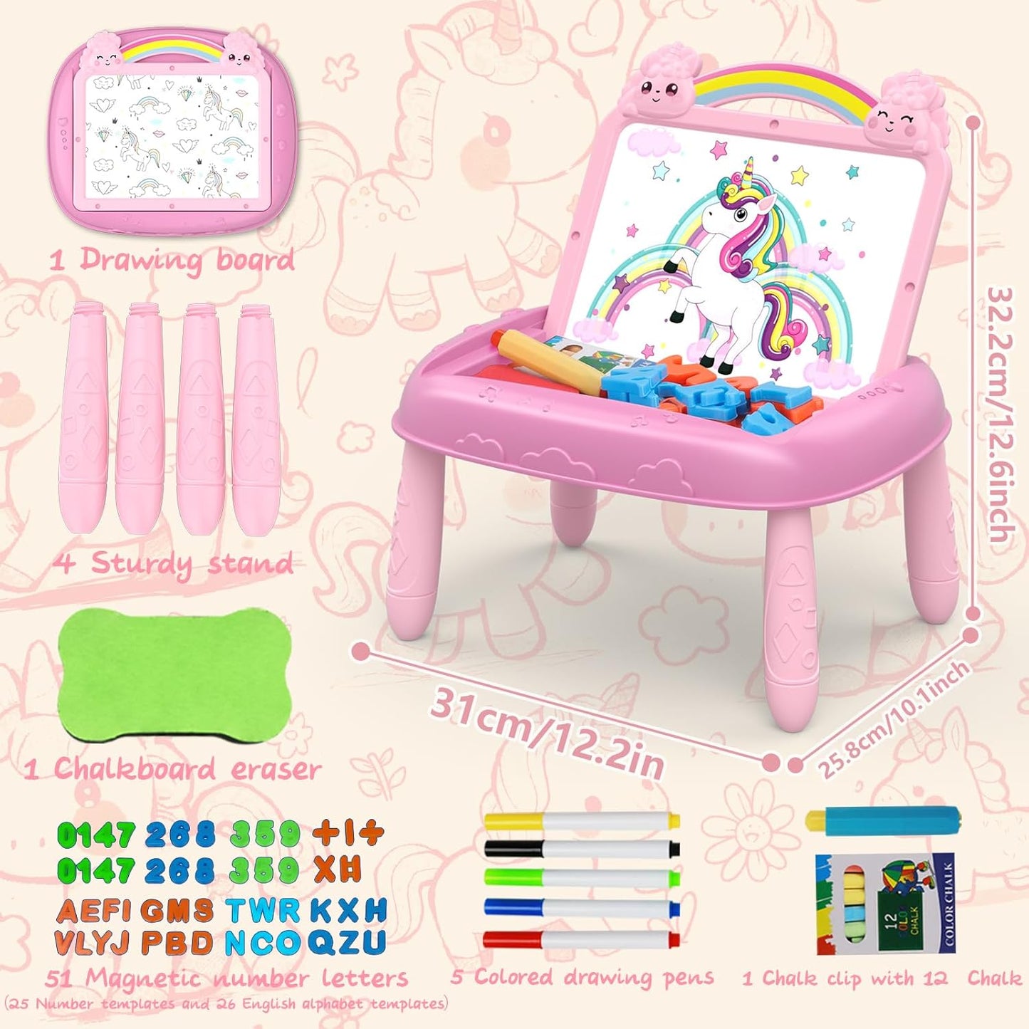 Cokzer Gift for 1-2 Year Old Girls, Toddler Girl Toys with Magnetic Letters and Numbers, Learning and Educational Toys for 1 2 Year Old, Girls Birthday (Unicorn Pink)
