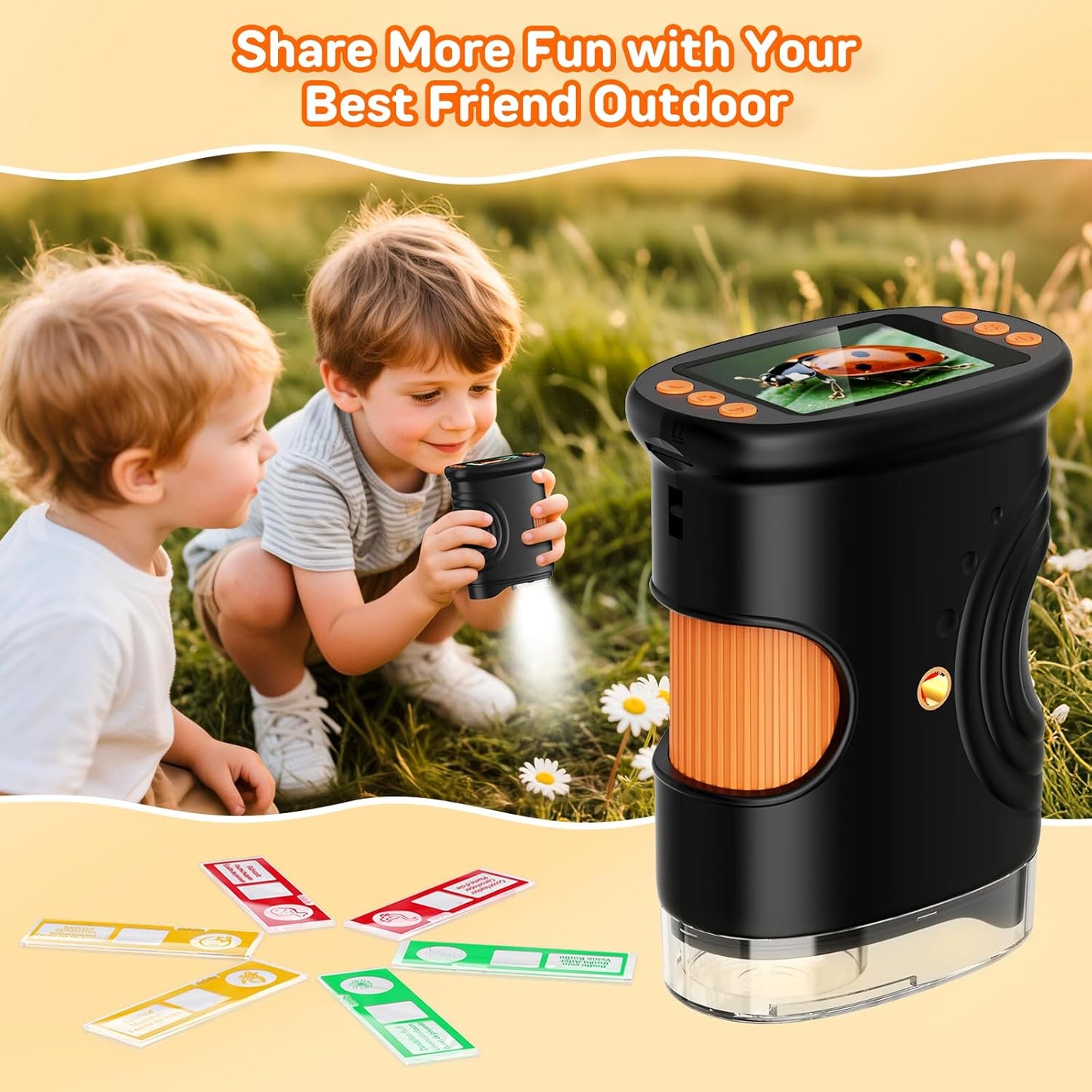 1000X Digital Handheld Microscope for Kids with 2.0" IPS Screen, Outdoor Toys Portable STEM Science Lab Gifts, Rechargeable Pocket Microscope Educational Toy for Boys & Girls Age 4-6 8-12, Orange