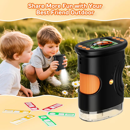 1000X Digital Handheld Microscope for Kids with 2.0" IPS Screen, Outdoor Toys Portable STEM Science Lab Gifts, Rechargeable Pocket Microscope Educational Toy for Boys & Girls Age 4-6 8-12, Orange