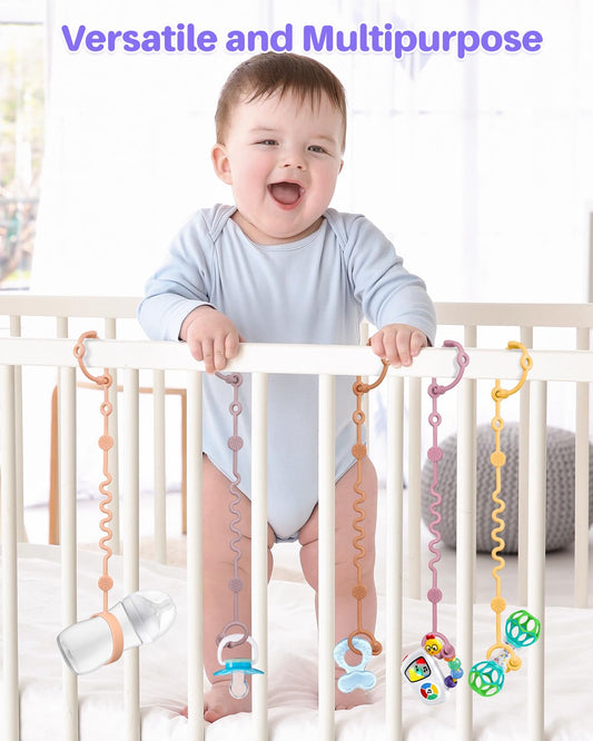 LittleHugs Toy Straps for Baby, 5pcs Adjustable Toy Holder for Stroller Accessories, Silicone Tether Pacifier Clip, No Throw Travel Essential Leash for High Chair, Car Seat (5-Pack)