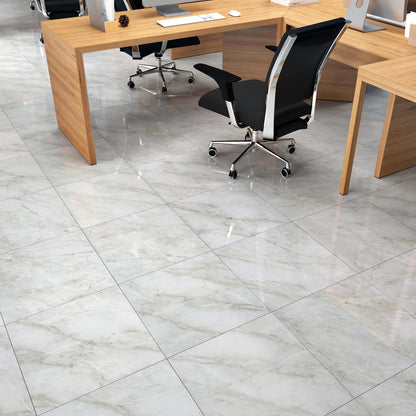 Wallercity White Marble Peel and Stick Vinyl Floor Tiles 6-Pack 12x12 Inches Self Adhesive Waterproof Flooring Planks for Bathroom Kitchen Bedrooms Stick on Floor Tiles Laminate Sheets Vinyl Flooring