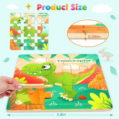 Zeoddler Wooden Puzzles for Toddlers, 8 Pack Animal Jigsaw Puzzles for Kids3-5, 9 Pieces Preschool Learning Activities, Learning & Educational Toys, Gift for Boys, Girls