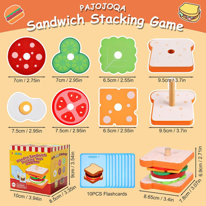 Montessori Toys for 2, 3 Year Old, Wooden Burger Sandwich Stacking Toys for Toddler Educational Toys Fine Motor Skills Foods Preschool Learning Blocks Gifts Boys Girls
