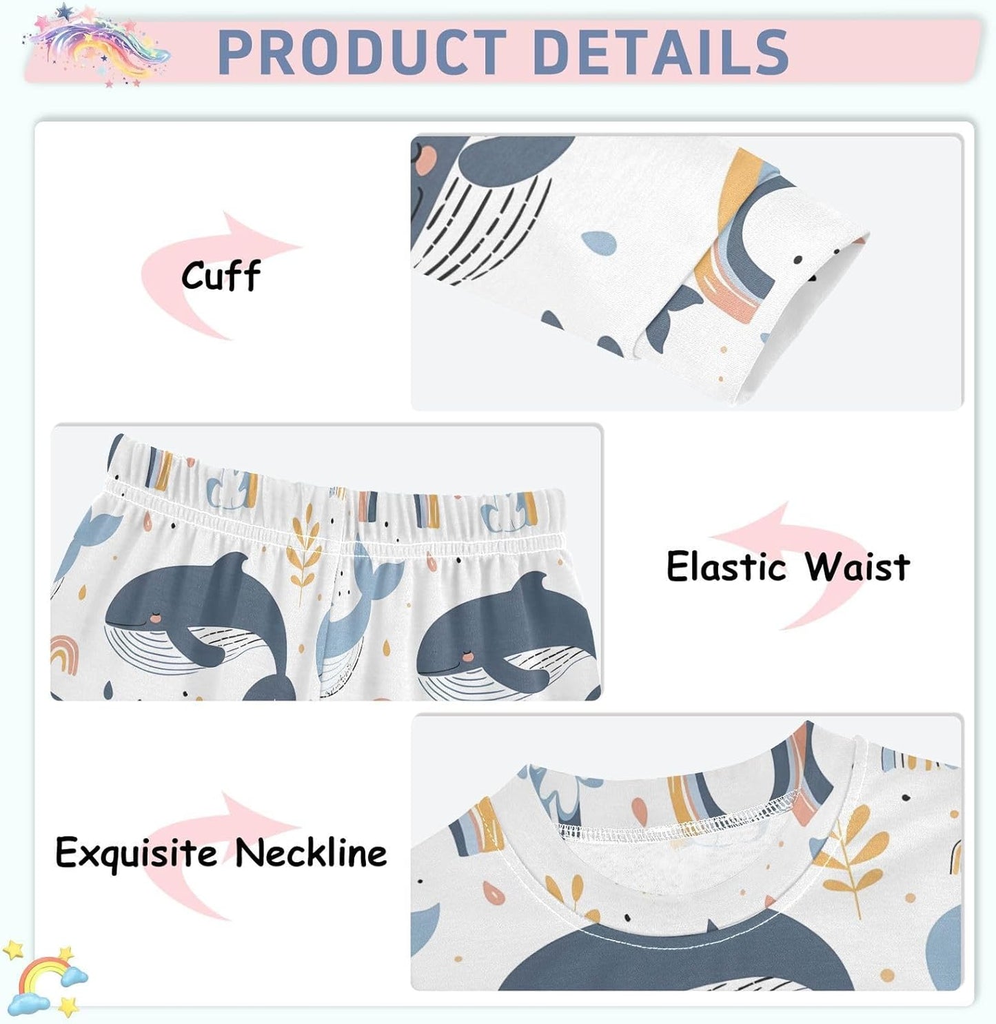 ALAZA Shark Starfish Palm Tree 2 Piece Pajama Set Long Sleeve Top and Pants Sleepwear Unisex - Colors A