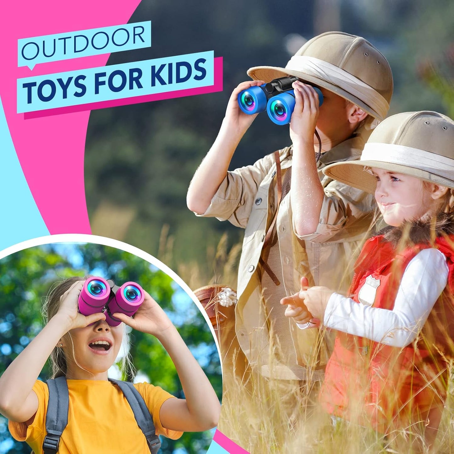 Toys for 3-7 Year Old Boys: LET'S GO! Binoculars for Kids with Bird Watching Manual Easter Birthday Gifts for 4 5 6 7 8 Year Old Boy Girls Outdoor Toy for Kid Ages 5-7 Toddler Camping Telescope